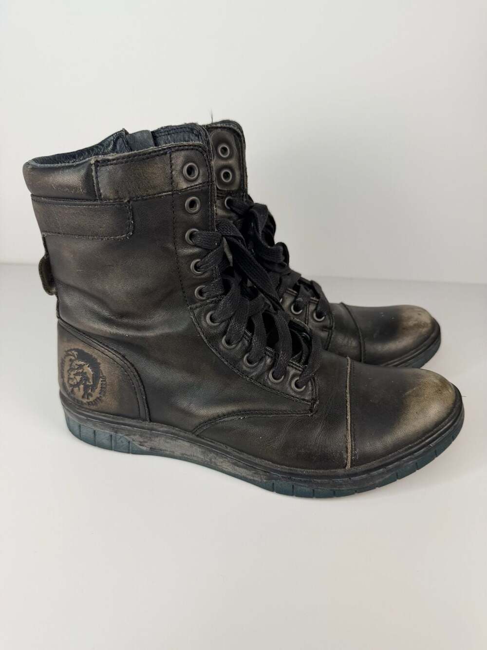 Diesel Tatradium Basket Butch Zip Leather Boots Black US 7.5